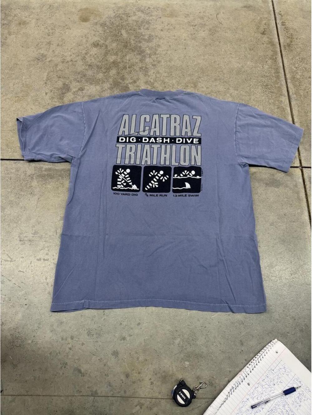vintage alcatraz triathlon made in usa blue sport shirt size xl